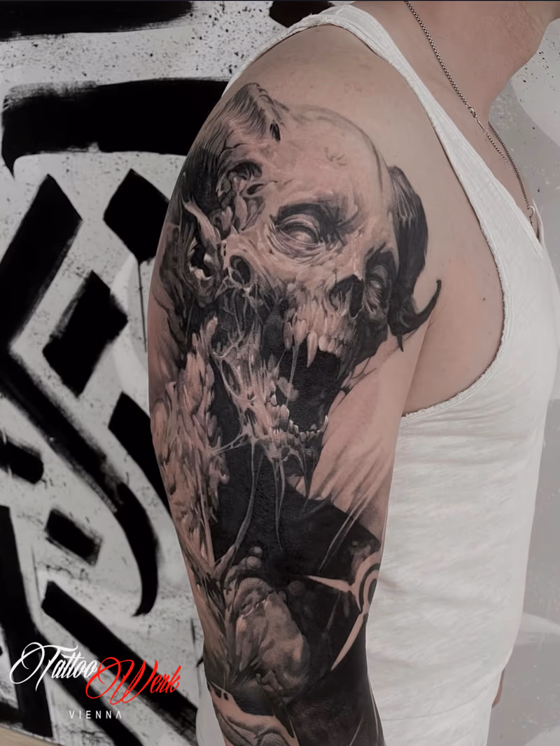 Ronny — Tattoo 1 | Color · Realismus · Blackwork · Linework · Black & Grey · Cover-Up · Lettering | Tattoo-Werk Wien